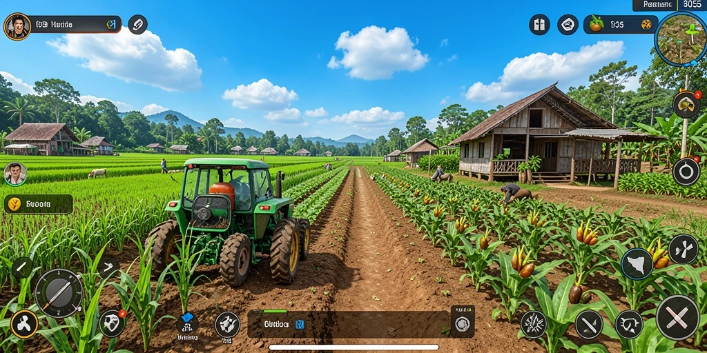 Screenshot gameplay menampilkan aktivitas bertani di 8055.