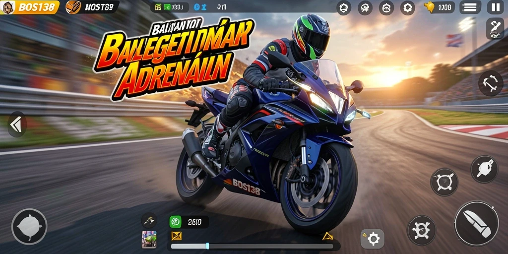 Screenshot dari gameplay BOS138 menampilkan balapan motor yang penuh aksi.