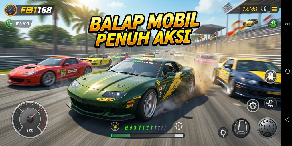 Tampilan menegangkan dari gameplay balapan mobil di FB168.