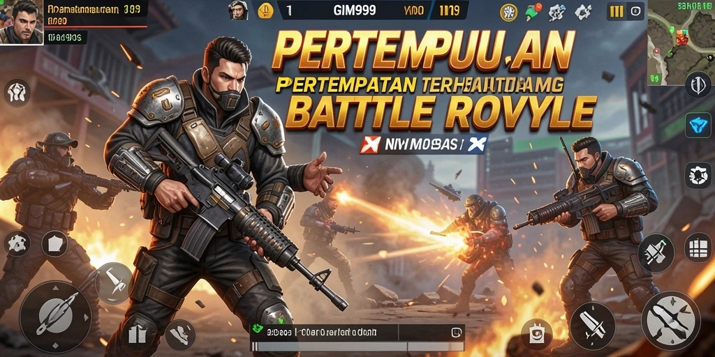 Screenshot GIM999 menunjukkan aksi pertempuran sengit dalam Battle Royale.