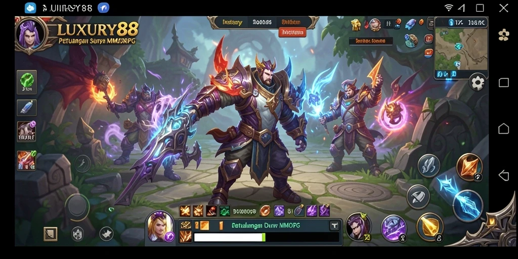 Screenshot utama LUXURY88 menampilkan pertarungan seru antara karakter dalam MMORPG.