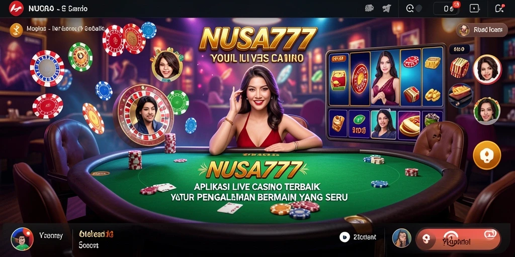 Screenshot gameplay NUSA777 menampilkan dealer profesional dan suasana casino yang hidup.
