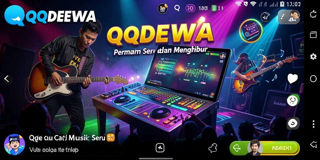 Screenshot utama QQDEWA menampilkan gameplay musik yang menegangkan.