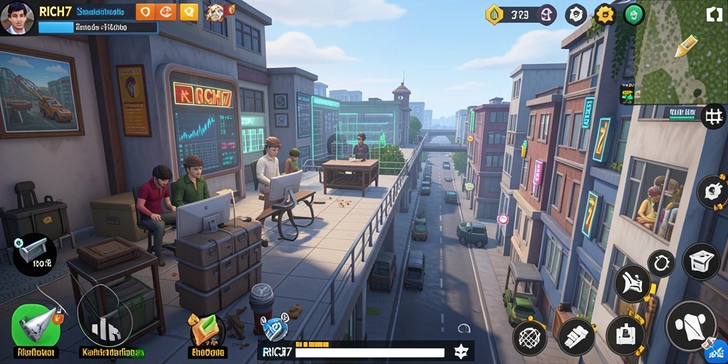 Tampilan gameplay menarik RICH7 dengan elemen simulasi kehidupan.