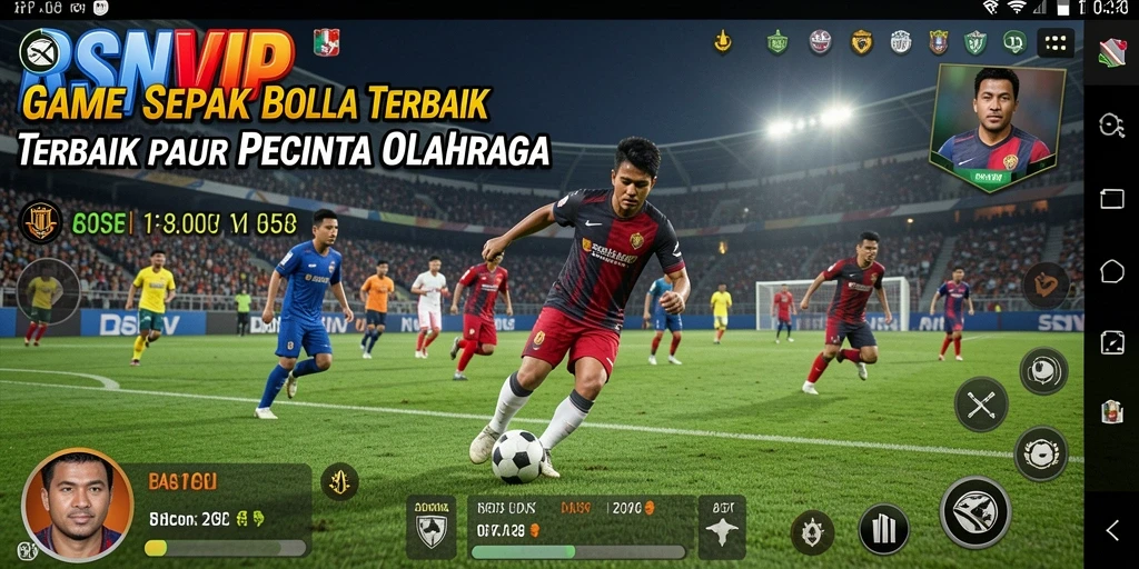 Tangkapan layar gameplay RSNVIP menampilkan aksi di lapangan sepak bola.