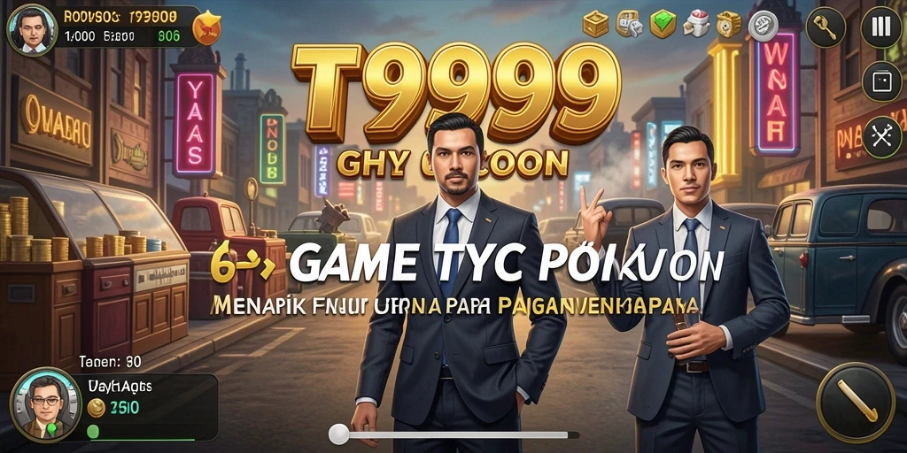 Screenshot gameplay T9999 menampilkan simulasi bisnis yang realistis.