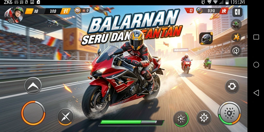 Gameplay ZK6 yang menampilkan balapan motor yang mendebarkan dan grafis yang menawan.